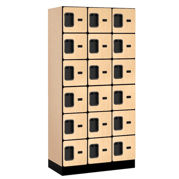 Box Locker, 36" W, 18" D, 76" H, (3) Wide, (18) Openings, Maple